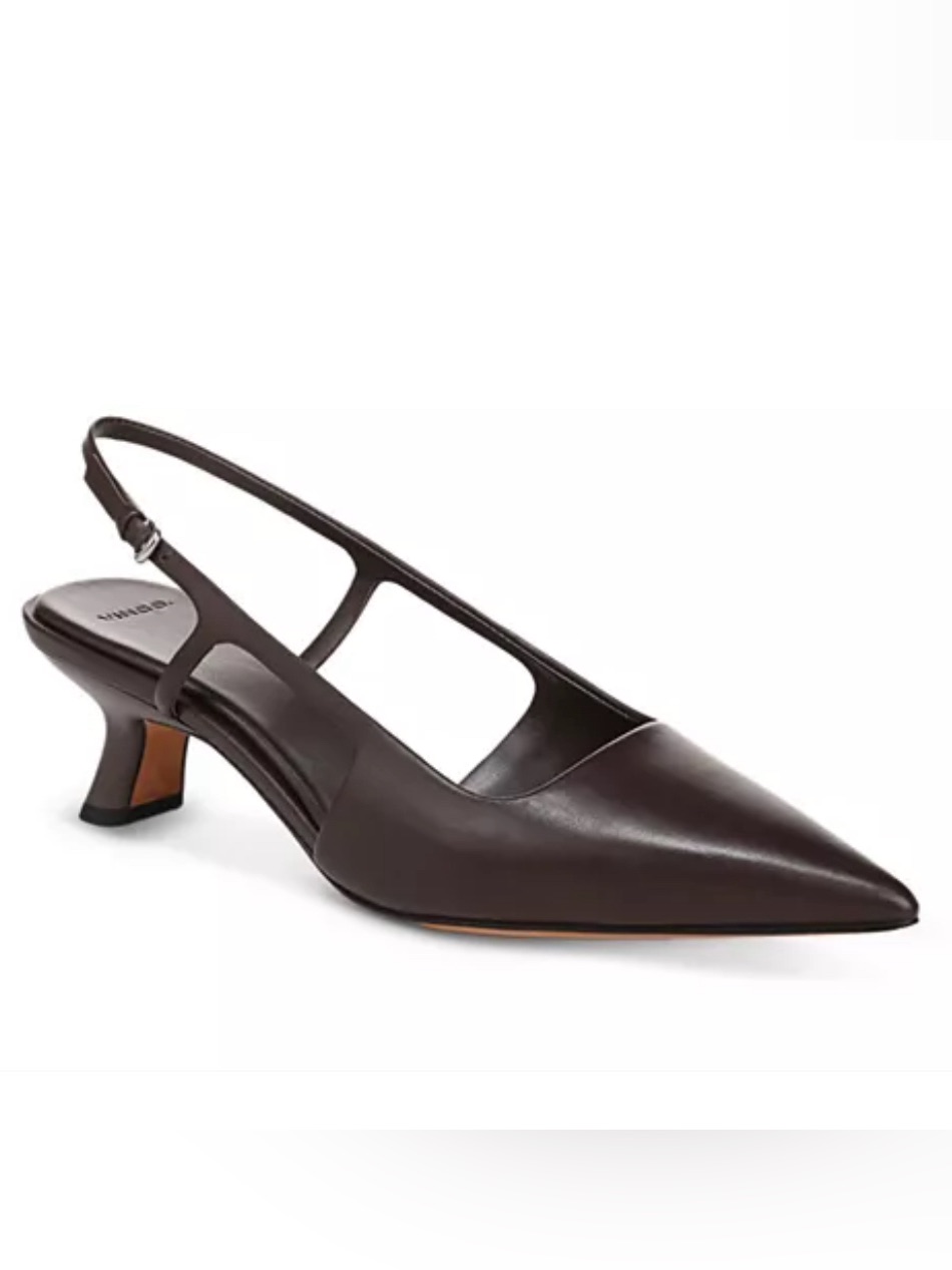 Nwt Vince Women’s Bianca Leather Brown Pointed Slingback Mid Heel Pumps Size 6